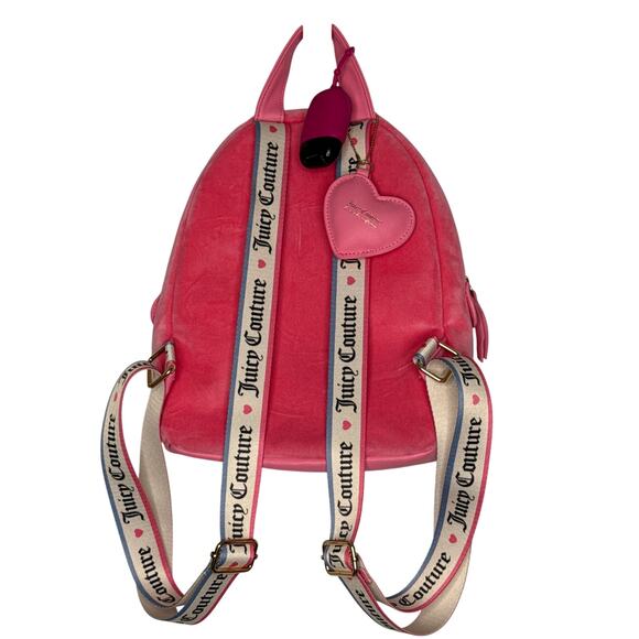 Juicy Couture Pink Velour Rhinestone Logo Backpack with Juicy heart lego charm - Picture 2 of 16